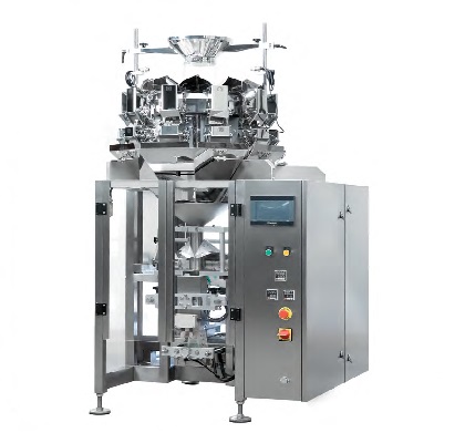 Compact VFFS packaging machine with multihead weigher